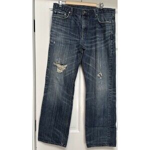 Banana Republic Mens Straight Fit Jeans Blue Distressed Denim Size 36 x 32